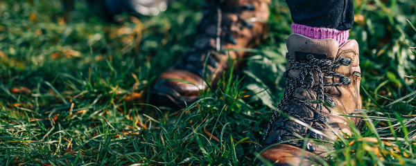 Walking boots with pink socks